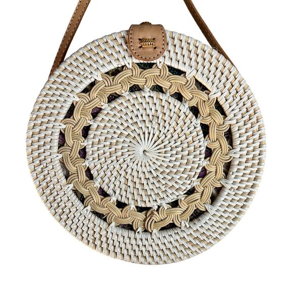 No Brand Handbags - Round Woven Straw Crossbody Bag Boho Basket Purse Leather Strap